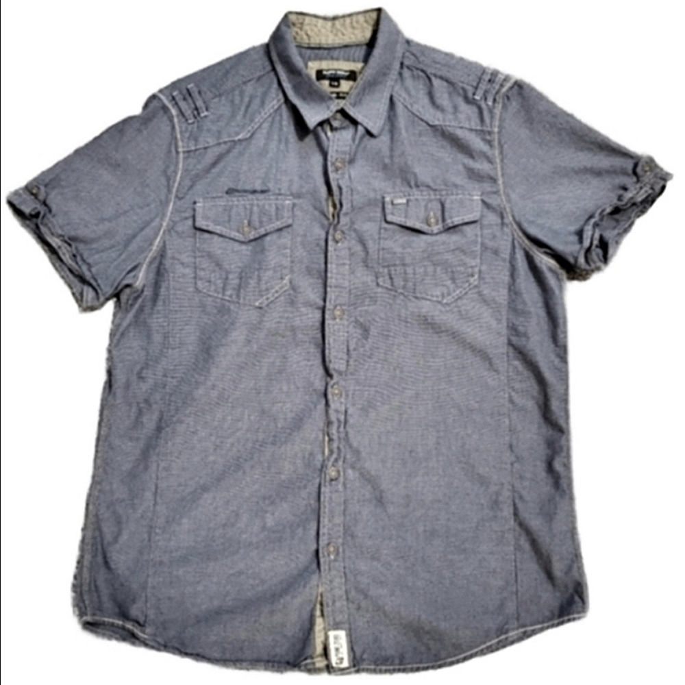 Point Zero Black Label Short Sleeve Military Utility Button Down Shirt Large